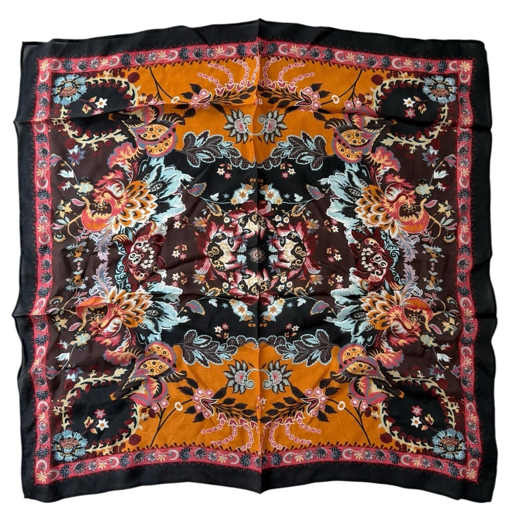 VISMAYA Rhapsody Large Twilly 25in x 25in Hair Scarf Neck or Purse Scarf Black